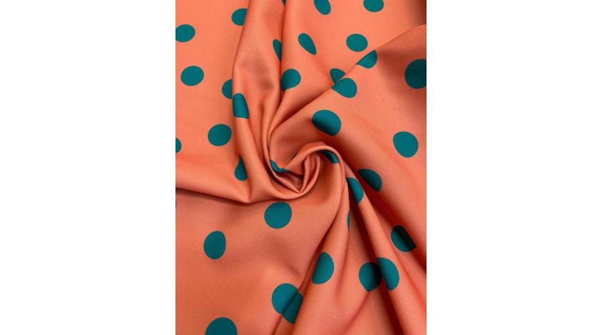 Tela stretch lunares verde fondo coral