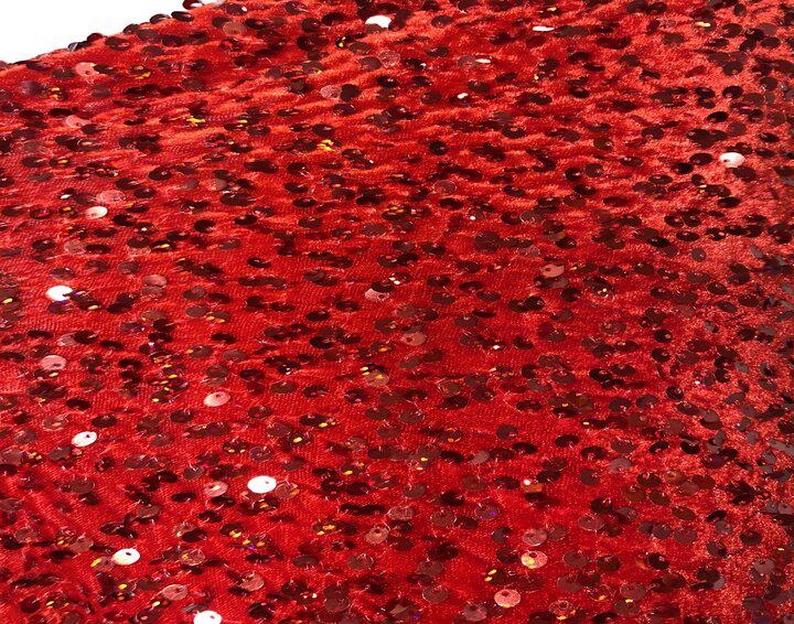Tejido terciopelo rojo con lentejuela