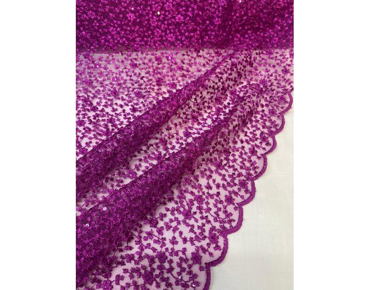 Tull bordado buganvilla con florecitas y lentejuelas transparentes con terminación en ambos lados 