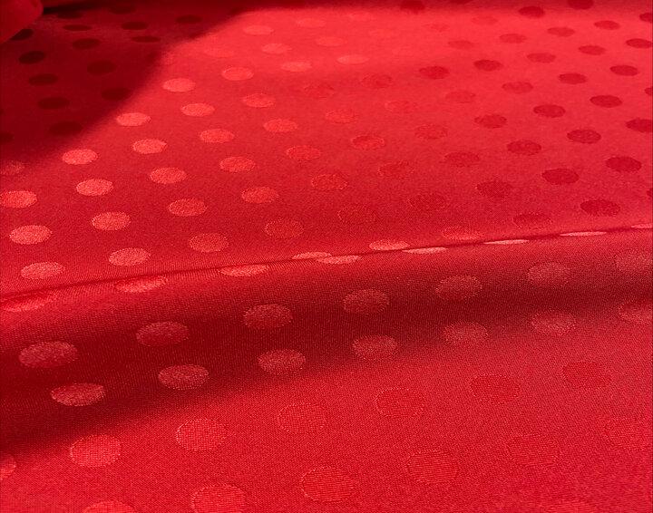 Tela satén jacquard rojo lunares  