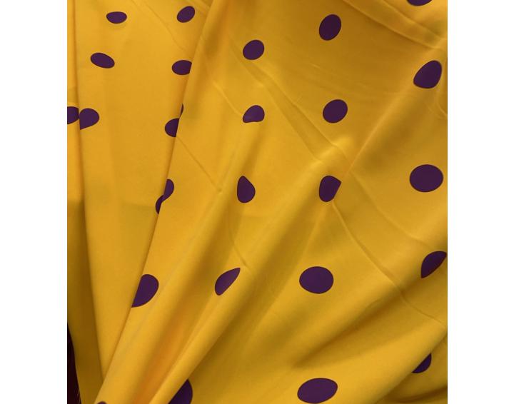 Tejido lunares fondo mostaza y lunar morado 