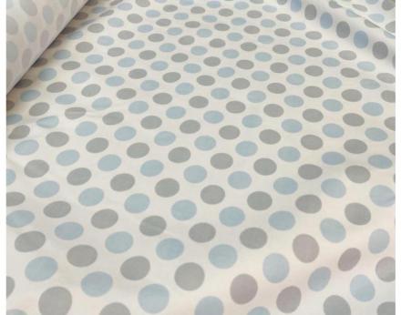 Viyela fina estampado lunares gris y azul cielo