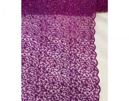 Tull bordado buganvilla con florecitas y lentejuelas transparentes