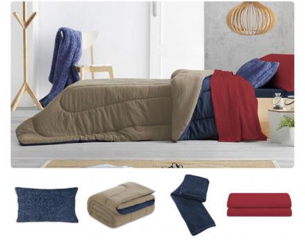 SET DE CAMA JUVENIL BED IN A BAG BEIGE/AZUL de Manterol