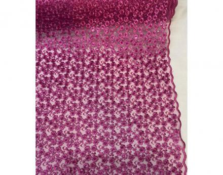 Tull bordado fucsia con flores y lentejuelas transparentes