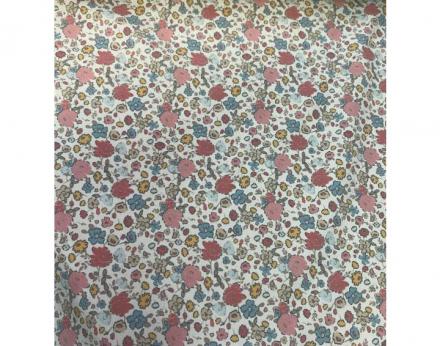 Viyela con estampado de flores en tonos rosas empolvados, azules y mostazas