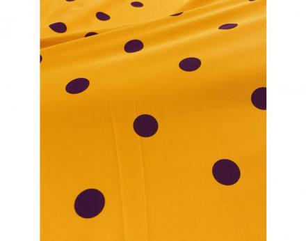 Tejido lunares fondo mostaza y lunar morado 